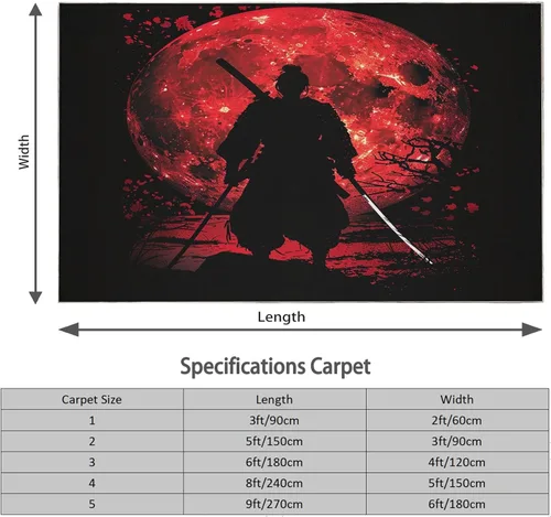 Vista 2 de Generic Alfombra lavable a máquina, alfombra Samurai para sala de estar, antideslizante, 2 x 3, alfombras oblongas para dormitorio, cocina, pasillo