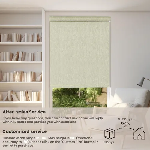 Vista 2 de Sulugood Persiana enrollable opaca para ventanas, textura de oscurecimiento de la habitación, persianas enrollables de tela con cenefa de cassette
