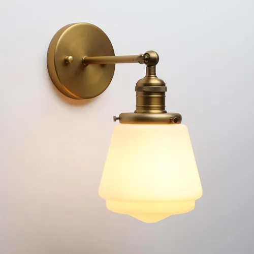 Lámpara de pared vintage de 1 luz con pantalla de vidrio blanco leche, lámpara de pared industrial para sala de estar, dormitorio, baño, sobre