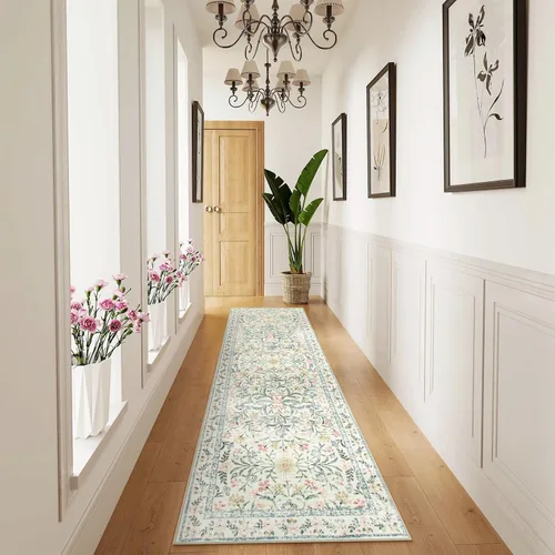 Vista 7 de Wonnitar Alfombra Lavable de Pasillo 2'6''x8', Alfombra de Pasillo Floral Bohemia de 8 pies de Largo para Dormitorio, Alfombras Beige Suaves