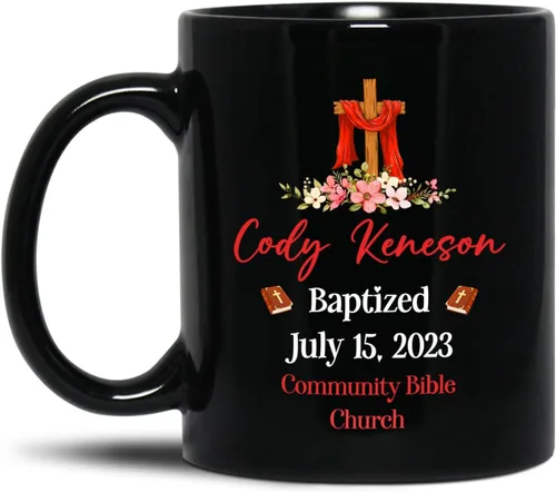 Vista 12 de Personalized Baptism Coffee Mug Gift With Baby Name & Date Baptized, Customized Baby Baptism Christening Black Ceramic Mug Gift For Dad Mom