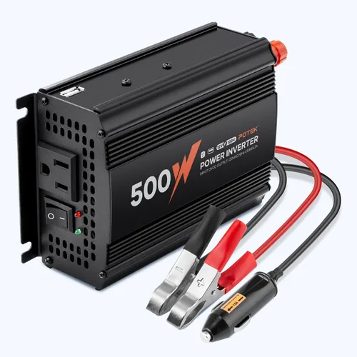 Vista 8 de POTEK - Inversor de corriente para automóvil de 500W, DC 12V a AC 110V, con 2 tomas de corriente AC y puerto USB de 2A