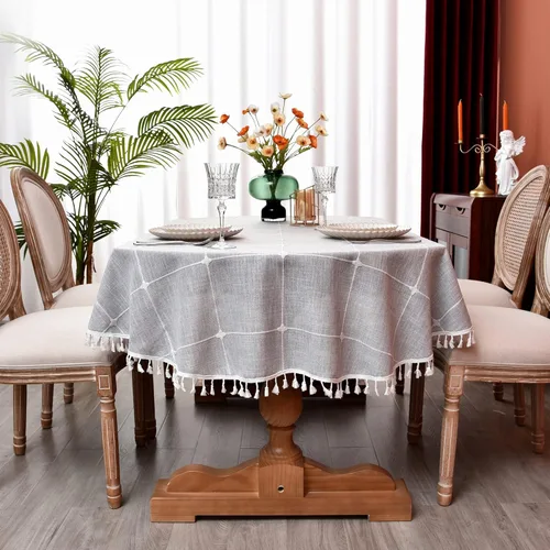 Vista 15 de Mantel redondo a cuadros de 36 pulgadas de algodón y lino, mantel redondo grueso, cubierta para mesa de café para casa de campo, cocina, comedor