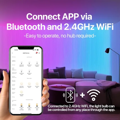 Vista 4 de ORALUCE Bombilla inteligente compatible con Alexa y Google Home, bombilla LED A19 E26 equivalente a 60 W, WiFi de 2.4 GHz y Bluetooth que cambia