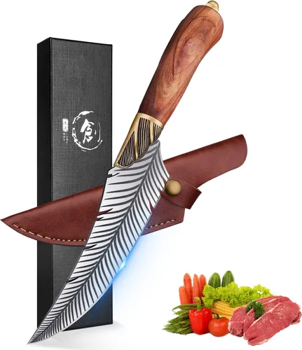 Vista 8 de ROCOCO Cuchillo japonés de Damasco – Cuchillos afilados para pelar frutas y carne, para el hogar, cocina, barbacoa, 5.3 pulgadas
