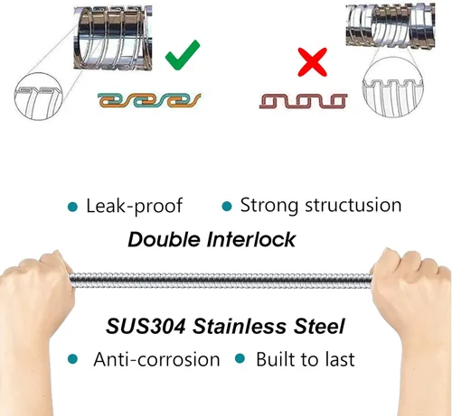 Vista 3 de BRIGHT SHOWERS Manguera de ducha para cabezales de ducha de mano, manguera de ducha de mano extra larga de acero inoxidable de 96 pulgadas, pieza