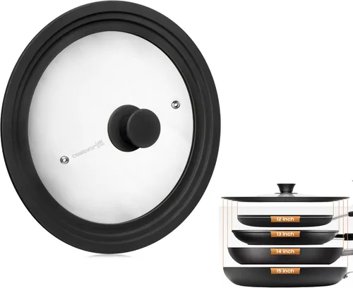 Vista 8 de LSR Loreso Tapa universal para ollas y sartenes de 7.5 a 9.5 pulgadas, tapa de vidrio templado con borde de silicona de tamaño automático