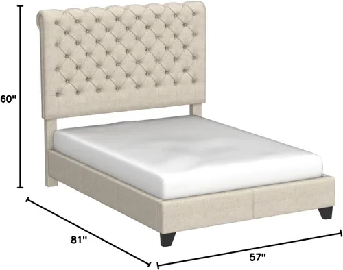 Vista 29 de Rosevera Gideon - Marco de cama tapizado de tela con cabecera ajustable, estilo Chesterfield, soporte de listones de madera, fácil montaje