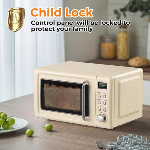 Vista 5 de LDAILY Horno microondas pequeño retro de 0.7 pies cúbicos, microondas compacto de encimera de 700 W con 5 niveles de potencia, menús de cocción