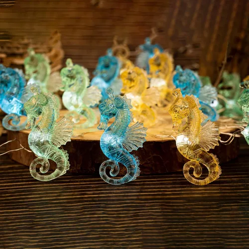 Vista 4 de Guirnalda de luces solares de caballito de mar para exteriores, luz solar decorativa de hadas para decoración de jardín exterior, impermeable