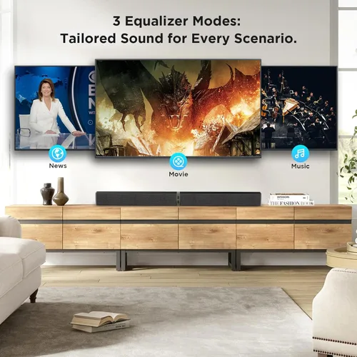 Vista 4 de MZEIBO Barra de sonido para Smart TV, barra de sonido Bluetooth de 80 W, altavoz de TV desmontable 2 en 1 con Bluetooth 5.0/ARC/óptico/AUX, sistema