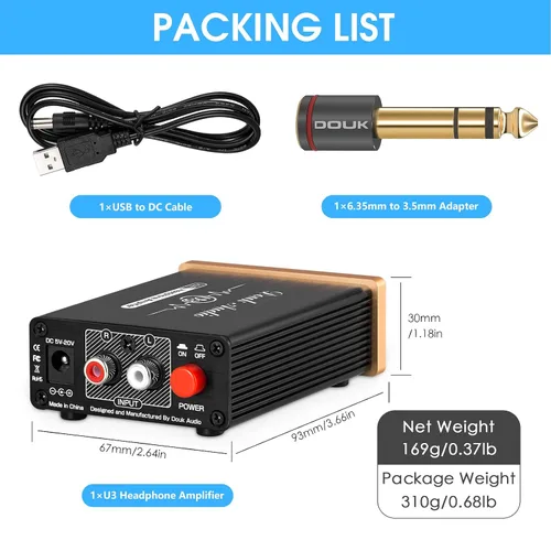 Vista 6 de Douk Audio U3 Amplificadores de Auriculares, Mini Amplificador Hi-Fi para PC de Escritorio de Casa con Conectores de 6.35mm / 3.5mm, Clase A