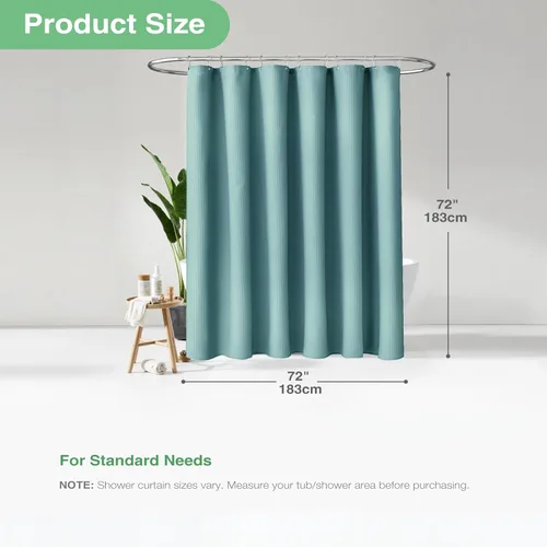 Vista 188 de Cortina de ducha de tela Dynamene verde oscuro - Cortinas de baño de tela de nido de abeja texturizadas resistentes, juego de cortinas de baño