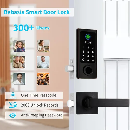 Vista 3 de BEBASIA Fingerprint Door Lock with 2 Level Handles, Smart Door Lock, Door Locks with Keypads, Keyless Entry Door Lock with Handle, Front Door Lock
