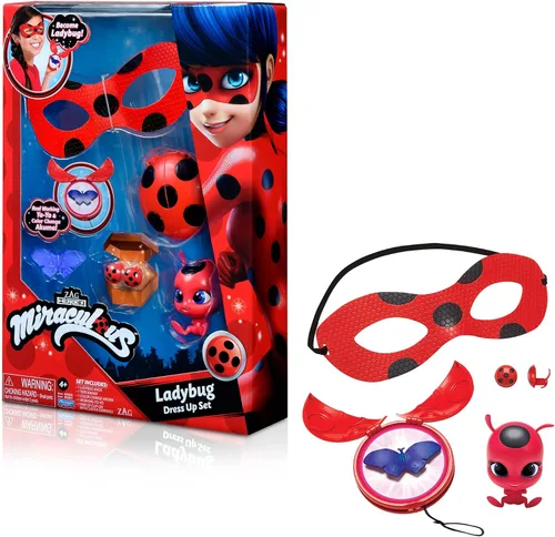 Miraculous Playmates Toys - Conjunto de disfraz de mariquita para niñas y niñas con Yoyo, cambio de color Akuma, Tikki kwami, máscara y aretes de