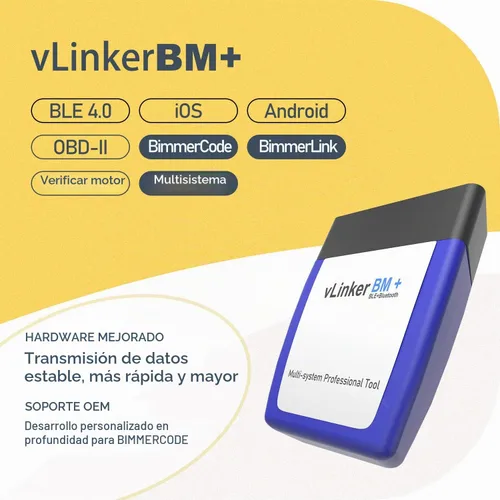Vista 3 de Vgate vLinker BM Plus Bluetooth BLE OBD2 escáner para BMW/Mini, funciona con iPhone y Android, desbloquea funciones ocultas del coche en BimmerCode