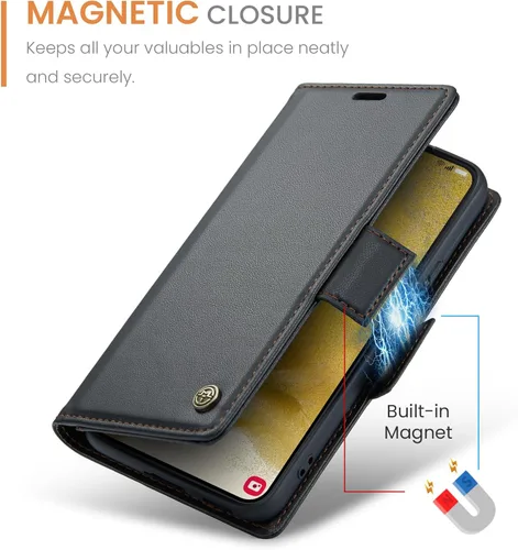 Vista 4 de QLTYPRI Funda tipo cartera para Samsung Galaxy S22, funda de cuero PU premium con cierre magnético, tipo folio con bloqueo RFID, ranuras