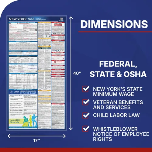 Vista 2 de Póster de la ley laboral federal y estatal de Nueva York 2026 - Versión en inglés - Cumple con OSHA Workplace - Publicación de regulaciones