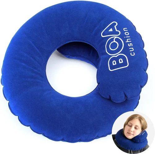 Almohada de viaje inflable para aliviar el dolor, cojín de vuelo para adultos y niños, color azul