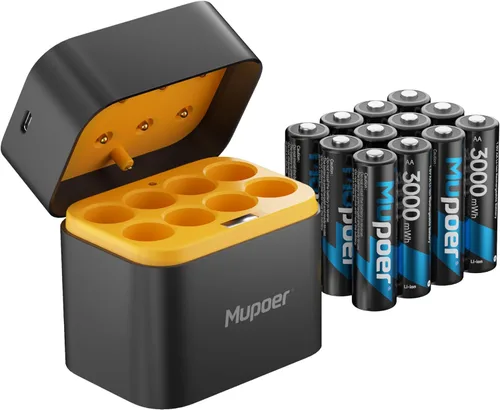 Vista 17 de Mupoer Baterías AA recargables con caja, baterías de litio de 3600 mWh, AA de 1.5 V, 4 unidades, batería doble A, recargable, iones de litio