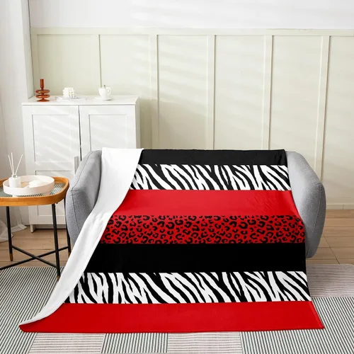 Leopard Print Throw Blanket,40x50,African Wild Animal Skin Print Fleece Blanket for Teens Adults,Zebra Geometric Stripes Wildlife Tribal Style