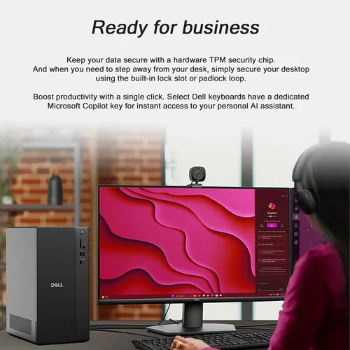 Vista 4 de Dell Computadora de escritorio delgada ECT1250 - Intel Core Ultra 5-225 (10 núcleos), 16 GB DDR5 RAM, 1 TB PCIe SSD + 2 TB HDD, gráficos Intel UHD