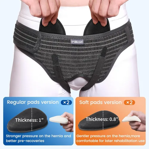 Vista 3 de Cinturón de hernia para doble inguinal, braguero de soporte de hernia para hombres y mujeres, correa ajustable para recuperación de alivio del dolor