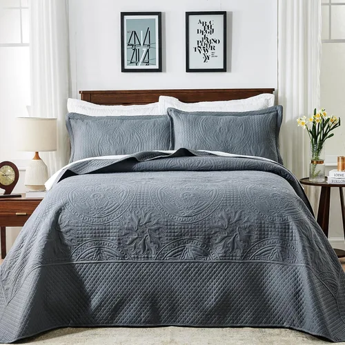 Vista 8 de Qucover Juego de colcha extragrande para cama King de 128x120, juego de edredón de microfibra suave tamaño California King de 3 piezas, colcha Beige