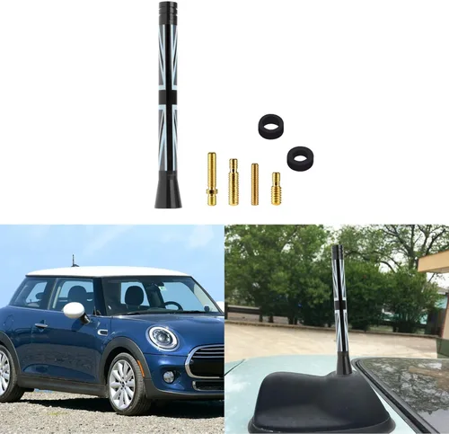 Vista 11 de x xotic tech Antena corta para automóvil con bandera de Union Jack compatible con Mini Cooper todos los modelos de 3 pulgadas (negro/gris)
