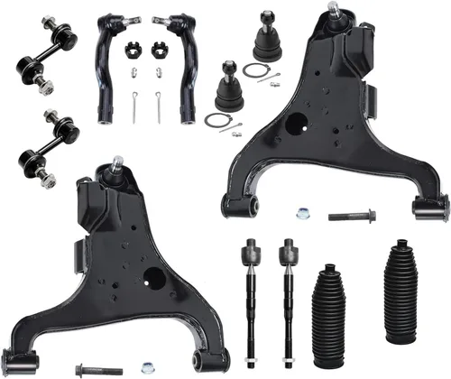 Vista 110 de Detroit Axle – 12 brazos de control superiores e inferiores delanteros con rótulas, barras de unión exteriores e interiores con topes, barras