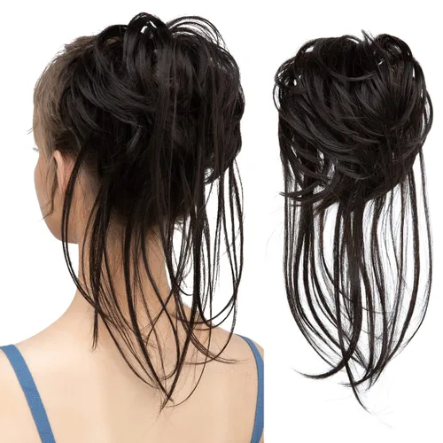 Vista 28 de CJL HAIR Extensiones de cabello rizado con cola de caballo, cabello sintético con coleta recta, coleteros para mujer, rubio ceniza/rubio playa