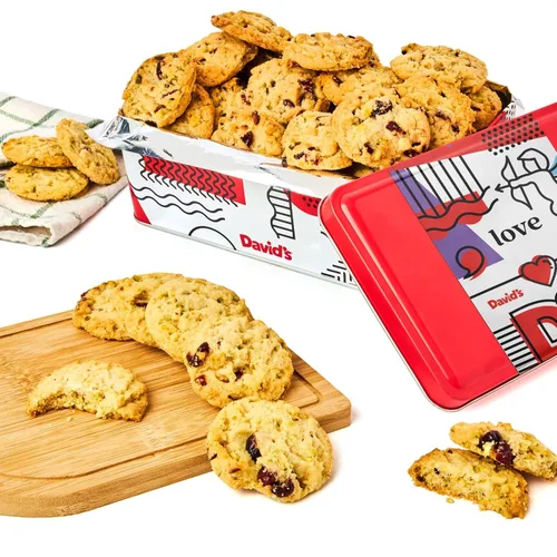 David's Cookies Galletas de pistacho y arándano dulce en lata de amor – 9.3 onzas libras irresistible crujiente, aperitivos gourmet y golosinas de