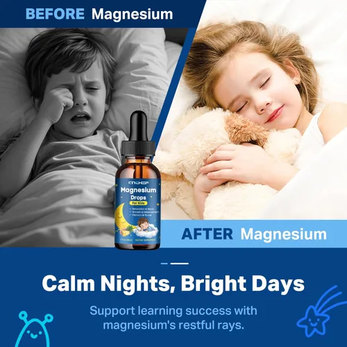 Vista 3 de Magnesium Drops - Magnesium Glycinate Liquid Drops for Kids - Calm, Sleep, Relaxation, Bones, Brain Support with Vitamin B6, C, D3, Omega-3