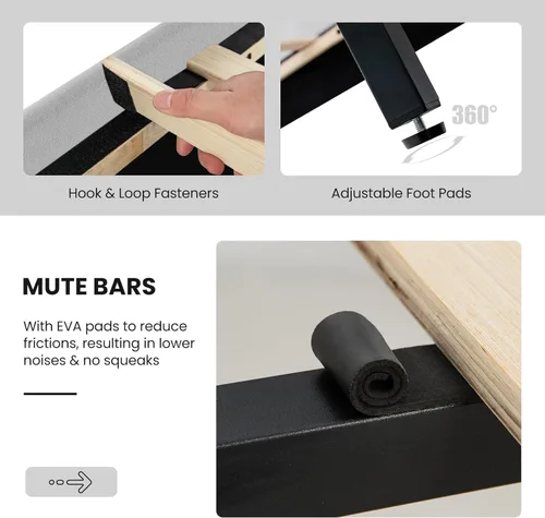 Vista 7 de Giantex Base de cama de terciopelo tamaño Queen con cabecero, moderna plataforma tapizada, base de colchón con 12 listones de madera fuertes,