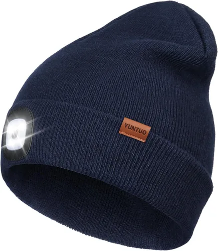 Vista 19 de Gorro LED con la luz, unisex, linterna frontal recargable por USB, gorro de punto de invierno, regalos para hombres, papá, esposo, él Negro