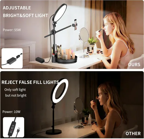 Vista 6 de Iluminación de zoom brillante para computadora, iluminación de escritorio ajustable para videollamadas, anillo de luz de pantalla completa regulable