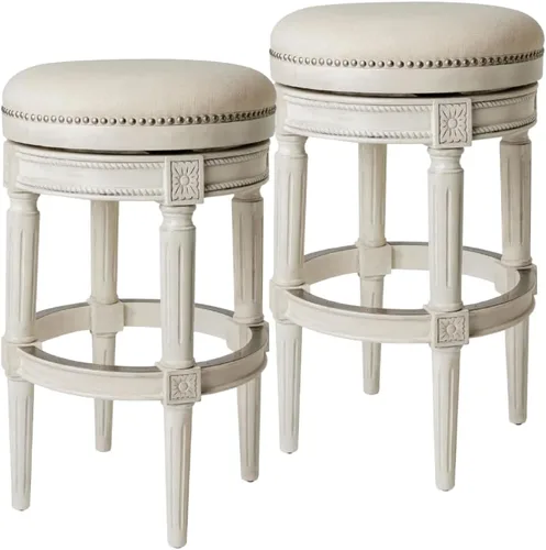 Vista 29 de Maven Lane Pullman Taburete de bar sin respaldo de 31 pulgadas, juego de 2, taburetes giratorios con reposapiés, marco de madera maciza marrón