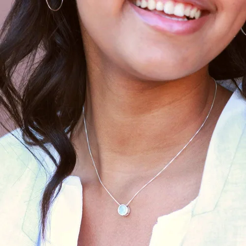 Vista 3 de Silver Slider Solitaire Necklace, 16" or 18" Box Chain; Handmade Birthstone Pendant with Emerald, Sapphire, Garnet, and More Gemstones for women by