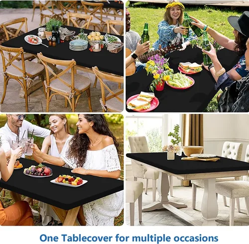 Vista 7 de Paquete de 2 manteles ajustables de elastano, manteles elásticos extraíbles negros para mesas rectangulares de 6 pies, mantel elástico lavable