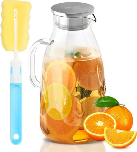 Vista 9 de SUSTEAS Jarra de Vidrio de 1.5 Litros 51oz con Tapa, Fácil de Limpiar, Jarra de Agua de Vidrio Resistente al Calor con Asa para Bebidas