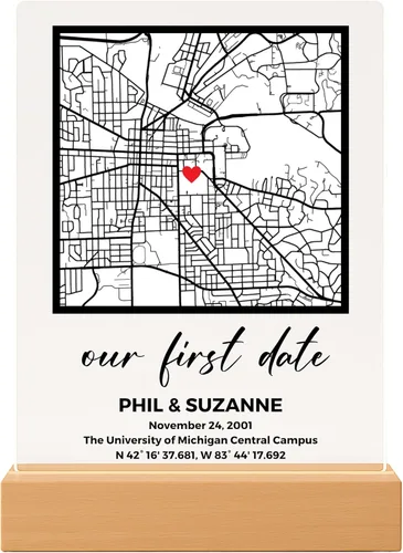 Placa de Mapa Personalizada - Nuestra Primera Cita Donde Todo Comenzó Letrero de Ubicación Personalizado Signo de Mapa para Parejas Regalo para Ella