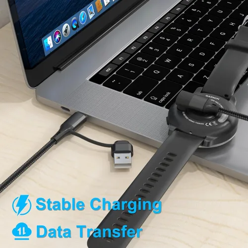 Vista 6 de Paquete de 2 cables de carga 2 en 1 para reloj Garmin de 3.3 pies, cable de carga USB con tipo C para Fenix 8 7 7X 6 Pro, Forerunner 970 965 570 265