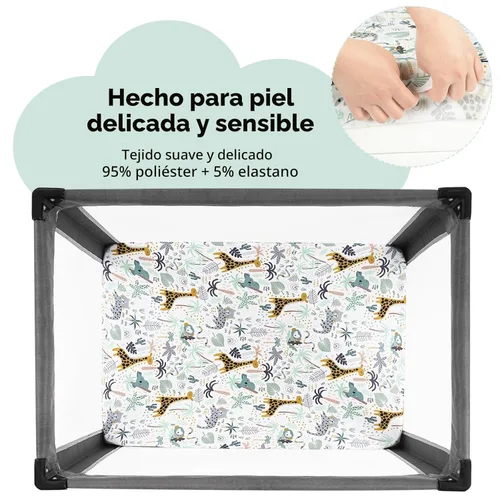 Vista 2 de Yoofoss Sábanas ajustadas para Pack and Play, paquete de 2 sábanas para minicuna para colchón Pack N Play, sábana elástica para corralito, suave