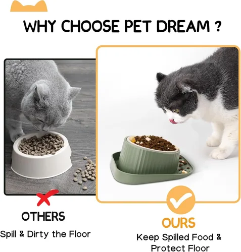 Vista 5 de Raised Cat Food Bowl, 15°Tilted Elevated Cats Bowls, Ceramic Water Bowl, Spill Proof Wet & Dry Food Slow Feeder with Anti-Slip Base for Indoor