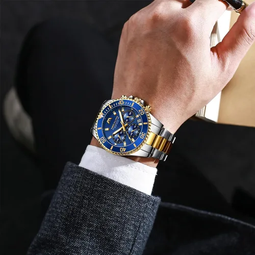 Vista 2 de MEGALITH Relojes para hombre, de acero inoxidable, resistente al agua, analógico, de cuarzo, moderno, de negocios, cronógrafo, con fecha automática