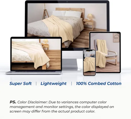 Vista 7 de THREAD SPREAD Manta tejida a mano con patrón geométrico de espiga 100 % algodón de fibra extralarga, suave y acogedora, térmica para todas las Beige