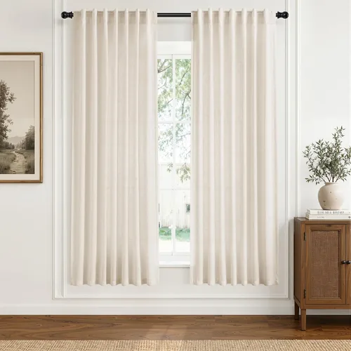 Vista 49 de Hokibero Cortinas de lino natural de 96 pulgadas de largo para sala