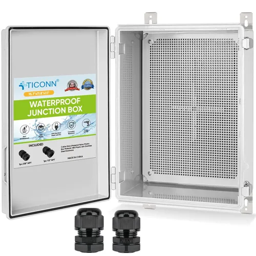 Vista 13 de TICONN - Caja de conexiones eléctricas impermeable IP67, recinto de plástico ABS con tapa con bisagras con placa de montaje, soportes de pared