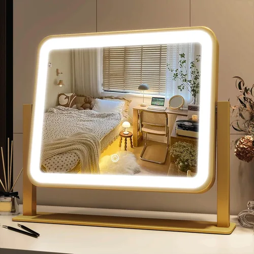 Vista 32 de FENNIO Espejo de tocador de 23 x 18 pulgadas con luces, espejo de maquillaje LED, espejo Hollywood con 3 modos de color y brillo ajustable, espejo