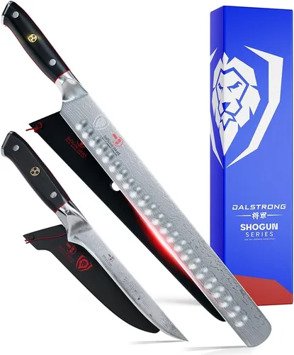 Vista 11 de Dalstrong, juego de cuchillo de tallado y tenedor - 9 pulgadas - serie Shogun ELITE - juego de cuchillos de tallado de Damasco - cuchillo de cocina